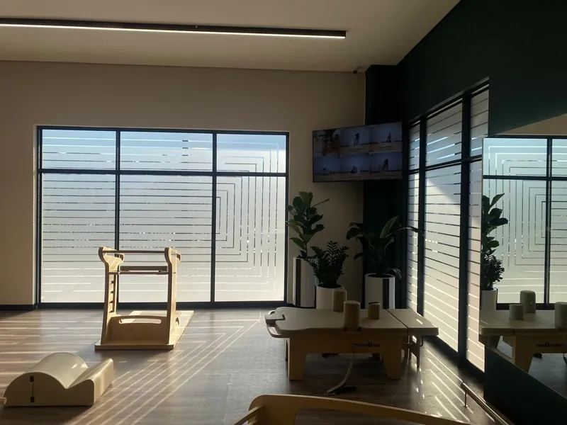 Pilates studio in Randburg with frosted privacy bands.