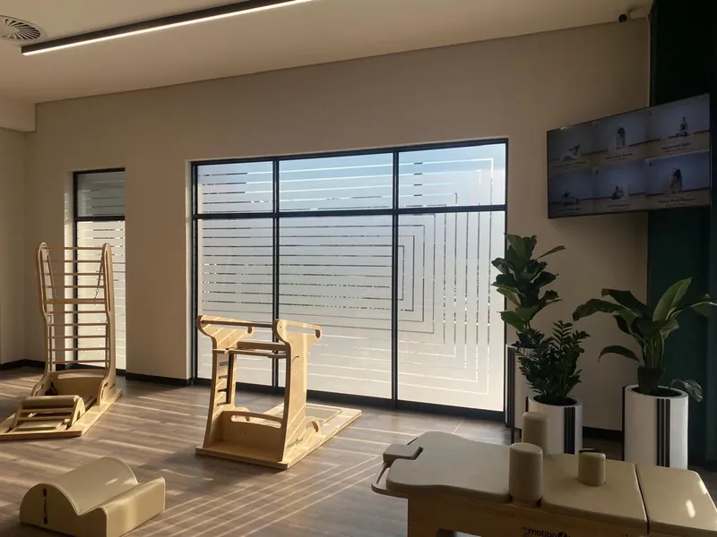 Pilates studio in Randburg with wall-to-wall frosting.